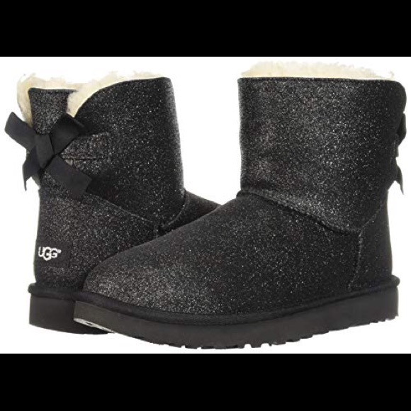 BLACK 🖤 GLITTER UGG BOOTS ✨ BAILEY BOW - Picture 5 of 7
